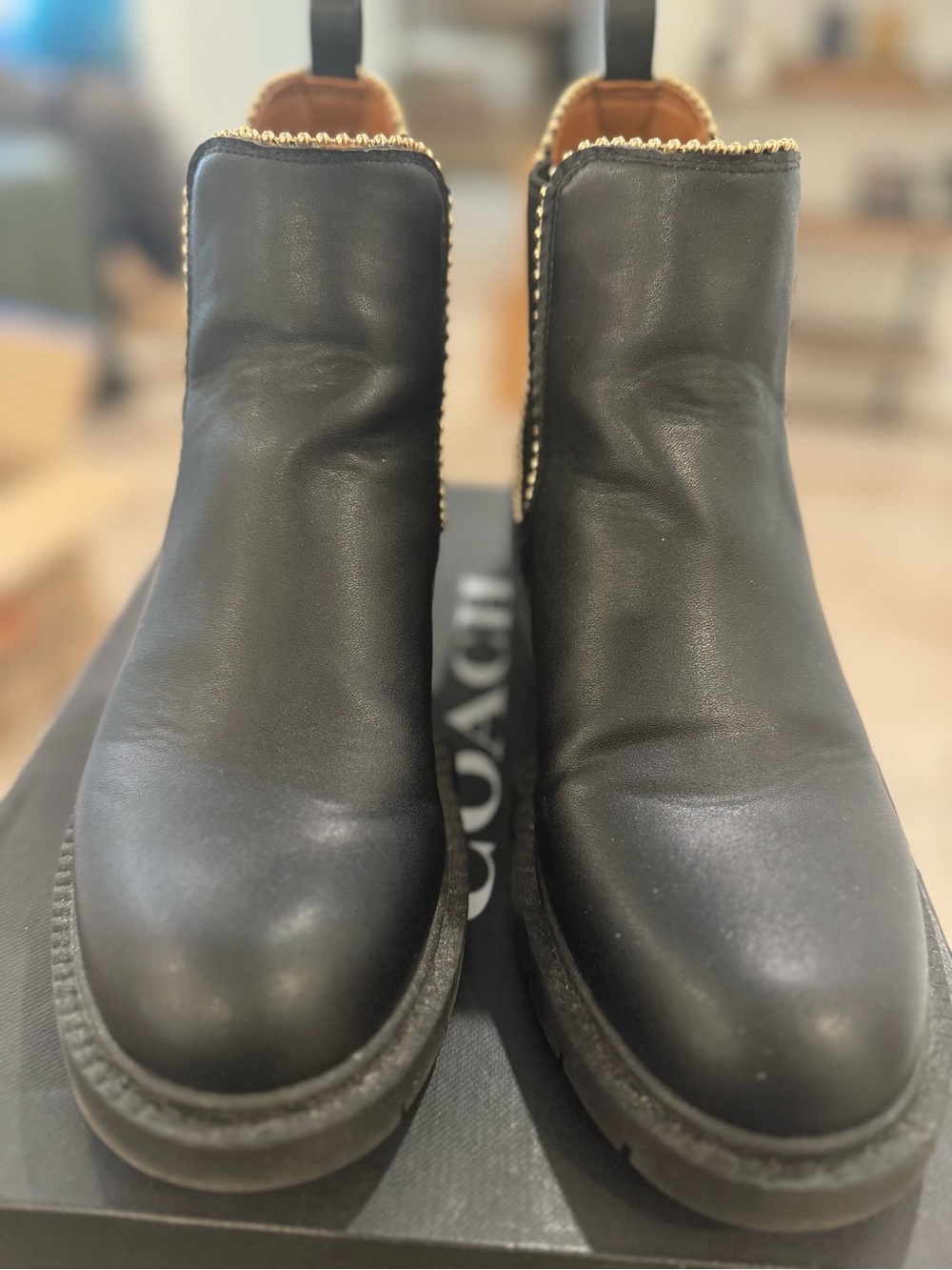 Coach Black Chelsea Boots with Gold Bead Trim - Picture 2 of 4